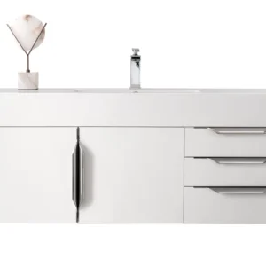 Mercer Island 48″ Single Vanity, Glossy White, w/ Glossy White Composite Stone Top