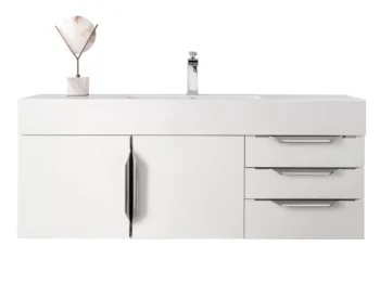 Mercer Island 48" Single Vanity, Glossy White, w/ Glossy White Composite Stone Top