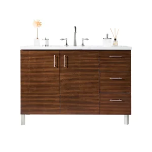 Metropolitan 48″ Single Vanity, American Walnut w/ 3 CM Arctic Fall Solid Surface Top