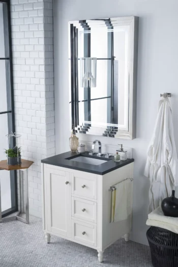 Copper Cove Encore 30" Single Vanity, Bright White w/ 3 CM Charcoal Soapstone Quartz Top - Image 2
