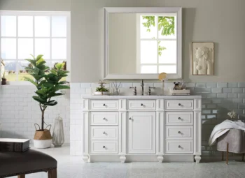 Bristol 60" Single Vanity, Bright White w/ 3 CM Arctic Fall Solid Surface Top - Image 2