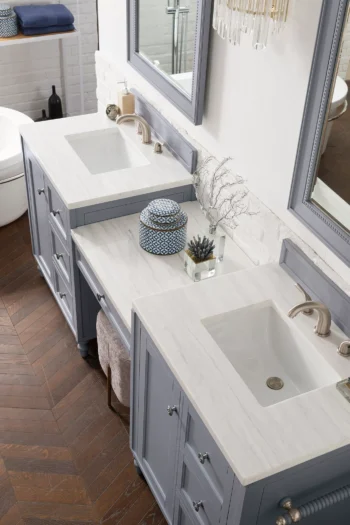 Copper Cove Encore 86" Double Vanity Set, Silver Gray w/ 3 CM Arctic Fall Solid Surface Top - Image 2
