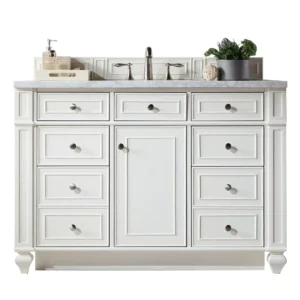 Bristol 48″ Single Vanity, Bright White w/ 3 CM Eternal Jasmine Pearl Quartz Top