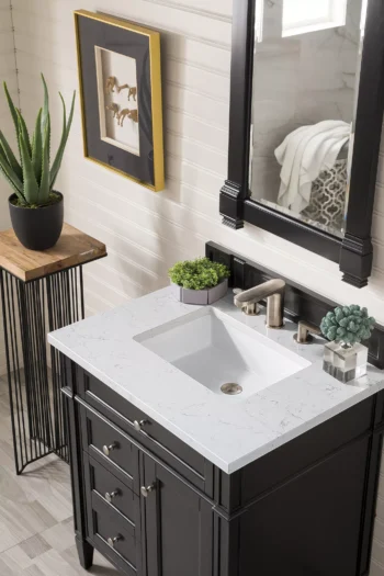Brittany 30" Single Vanity, Black Onyx, w/ 3 CM Eternal Jasmine Pearl Quartz Top - Image 3