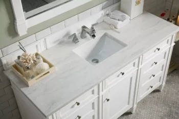 Brittany 60" Single Vanity, Bright White w/ 3 CM Arctic Fall Solid Surface Top - Image 3