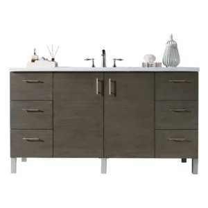Metropolitan 60″ Single Vanity, Silver Oak w/ 3 CM Eternal Jasmine Pearl Quartz Top