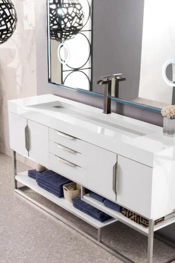 Columbia 72" Single Vanity, Glossy White w/ Glossy White Composite Stone Top - Image 3