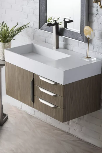 Mercer Island 36" Single Vanity, Ash Gray w/ Glossy White Composite Stone Top - Image 3
