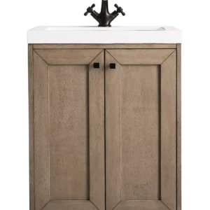 Chianti 24″ Single Vanity, Whitewashed Walnut w/ White Glossy Composite Stone Top