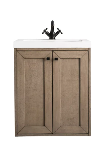 Chianti 24" Single Vanity, Whitewashed Walnut w/ White Glossy Composite Stone Top