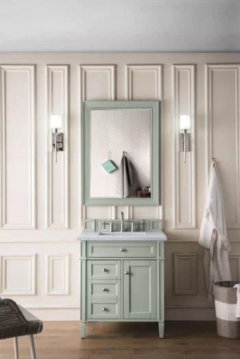 Brittany 30" Single Vanity, Sage Green w/ 3 CM Carrara Marble Top - Image 2