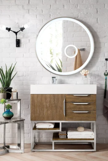 Columbia 36" Single Vanity, Latte Oak w/ Glossy White Composite Stone Top - Image 2