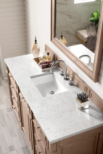 Bristol 60" Single Vanity, Whitewashed Walnut w/ 3 CM Eternal Jasmine Pearl Quartz Top - Image 3