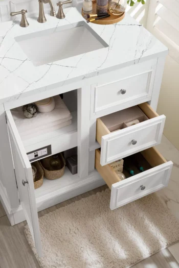 De Soto 36" Single Vanity, Bright White, w/ 3 CM Ethereal Noctis Quartz Top - Image 4