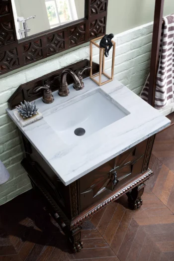 Balmoral 26" Single Vanity, Antique Walnut w/ 3 CM Arctic Fall Solid Surface Top - Image 3
