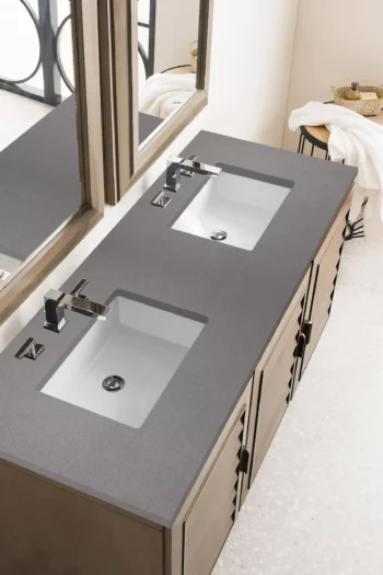 Portland 60" Double Vanity Whitewashed Walnut w/ 3 CM Grey Expo Quartz Top - Image 3