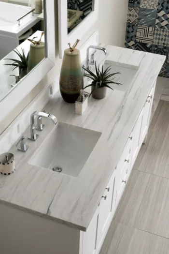 Palisades 72" Double Vanity, Bright White w/ 3 CM Arctic Fall Solid Surface Top - Image 2