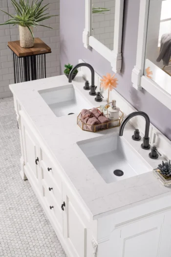 Brookfield 60" Double Vanity, Bright White w/ 3 CM Eternal Jasmine Pearl Quartz Top - Image 2