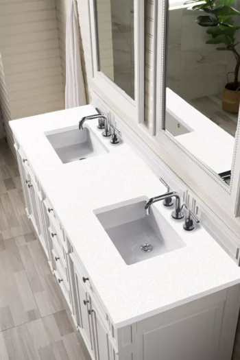 Bristol 72" Double Vanity, Bright White w/ 3 CM White Zeus Quartz Top - Image 2
