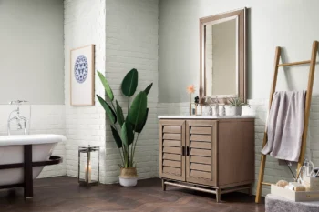 Portland 36" Single Vanity Whitewashed Walnut w/ 3 CM Carrara Marble Top - Image 3