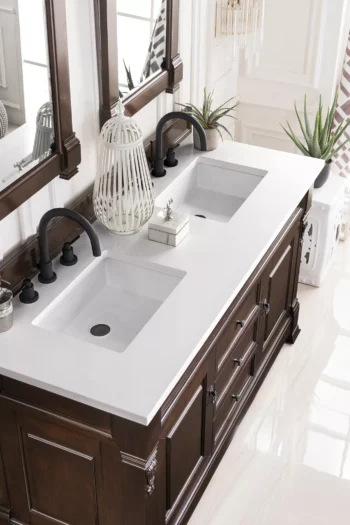 Brookfield 60" Double Vanity, Burnished Mahogany w/ 3 CM White Zeus Quartz Top - Image 5