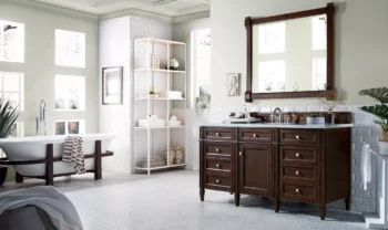 Brittany 60" Single Vanity, Burnished Mahogany w/ 3 CM Carrara Marble Top - Image 3