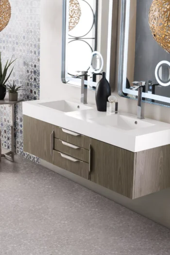 Mercer Island 59" Double Vanity, Ash Gray w/ Glossy White Composite Stone Top - Image 3