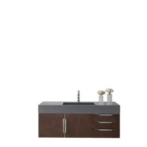 Mercer Island 48″ Single Vanity, Coffee Oak w/ Dusk Grey Glossy Composite Stone Top