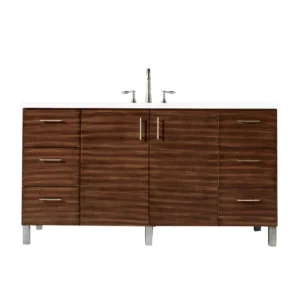 Metropolitan 60″ Single Vanity, American Walnut w/ 3 CM White Zeus Quartz Top