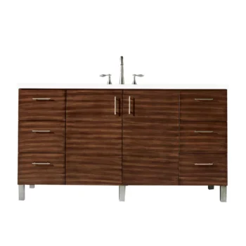 Metropolitan 60" Single Vanity, American Walnut w/ 3 CM White Zeus Quartz Top