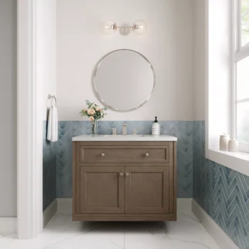 Chicago 36" Single Vanity, Whitewashed Walnut w/ 3 CM White Zeus Quartz Top - Image 3