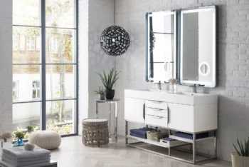 Columbia 59" Double Vanity, Glossy White w/ Glossy White Composite Stone Top - Image 3
