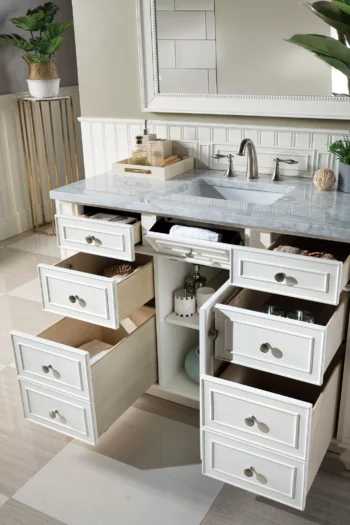 Bristol 48" Single Vanity, Bright White w/ 3 CM Carrara Marble Top - Image 5