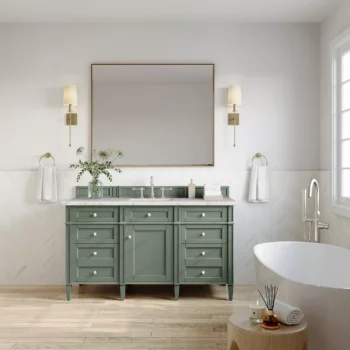 Brittany 60" Single Vanity, Smokey Celadon w/ 3 CM Eternal Jasmine Pearl Top - Image 3
