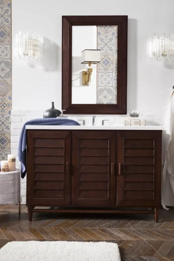 Portland 48" Single Vanity, Burnished Mahogany w/ 3 CM White Zeus Quartz Top - Image 2