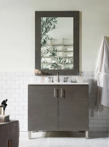 Metropolitan 36" Single Vanity, Silver Oak w/ 3 CM Arctic Fall Solid Surface Top - Image 2