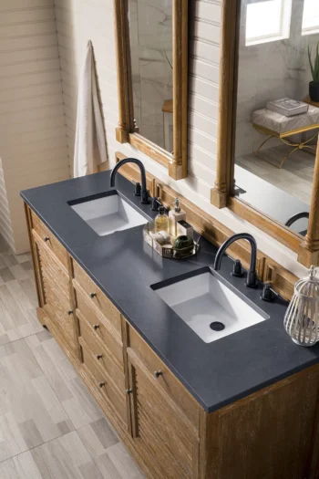 Savannah 72" Double Vanity, Driftwood w/ 3 CM Charcoal Soapstone Quartz Top - Image 3