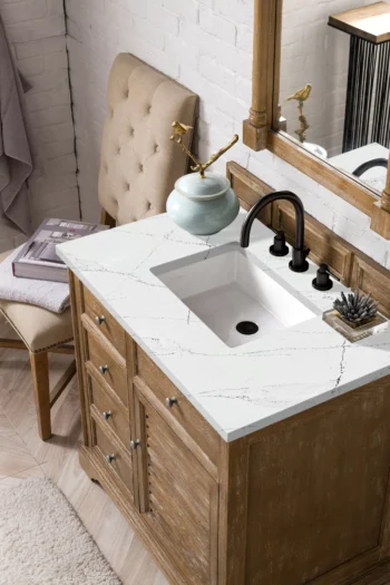 Savannah 36" Single Vanity, Driftwood w/ 3 CM Ethereal Noctis Quartz Top - Image 3