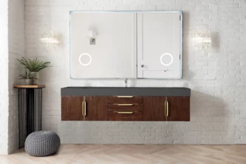 Mercer Island 72" Single Vanity, Coffee Oak, Radiant Gold w/ Dusk Grey Glossy Composite Stone Top - Image 2