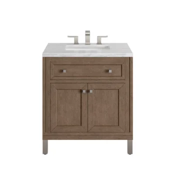 Chicago 30" Single Vanity, Whitewashed Walnut w/ 3 CM Arctic Fall Solid Surface Top