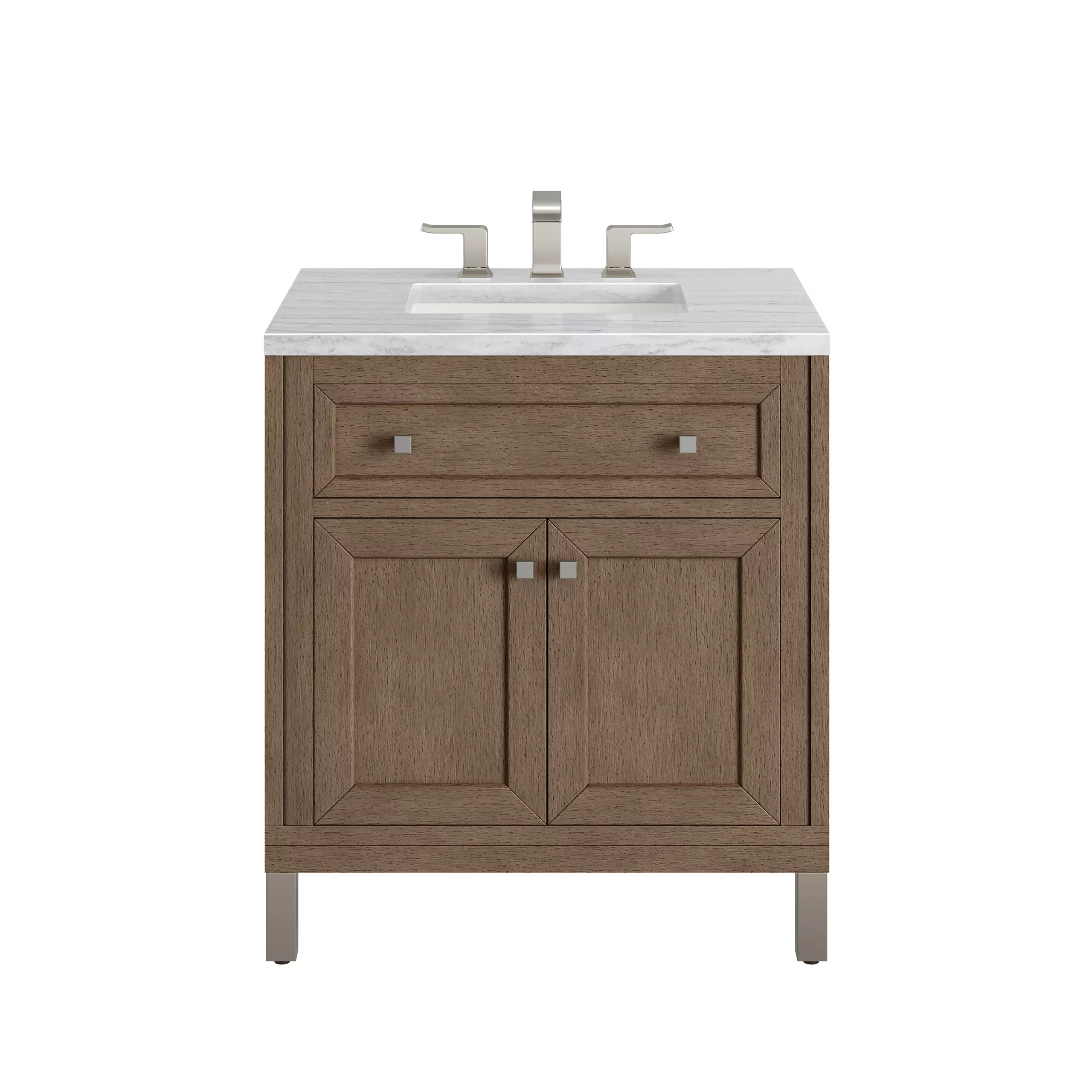 Chicago 30" Single Vanity, Whitewashed Walnut w/ 3 CM Arctic Fall Solid Surface Top