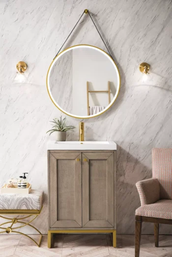 Chianti 20" Single Vanity, Whitewashed Walnut, Radiant Gold, w/ White Glossy Composite Stone Top - Image 2