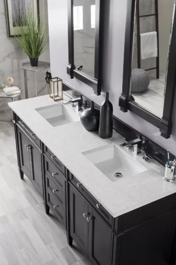 Brittany 72" Double Vanity, Black Onyx w/ 3 CM Eternal Jasmine Pearl Quartz Top - Image 3