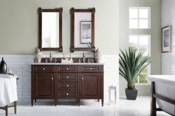 Brittany 60" Double Vanity, Burnished Mahogany w/ 3 CM Carrara Marble Top - Image 2