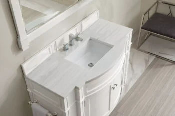 Brittany 46" Single Vanity, Bright White w/ 3 CM Arctic Fall Solid Surface Top - Image 3