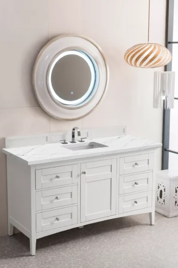 Palisades 60" Single Vanity, Bright White w/ 3 CM Ethereal Noctis Quartz Top - Image 3