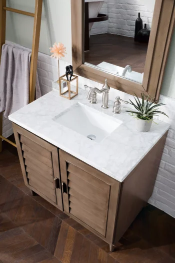 Portland 36" Single Vanity Whitewashed Walnut w/ 3 CM Carrara Marble Top - Image 5