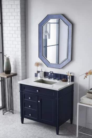 Brittany 36" Single Vanity, Victory Blue w/ 3 CM Eternal Jasmine Pearl Quartz Top - Image 3