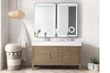 Linear 59" Double Vanity Whitewashed Walnut w/ Glossy White Composite Stone Top - Image 2
