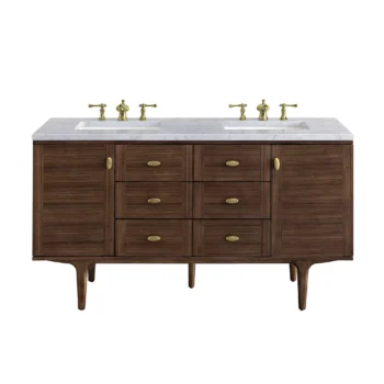 Amberly 60" Double Vanity, Mid-Century Walnut w/ 3 CM Carrara Marble Top